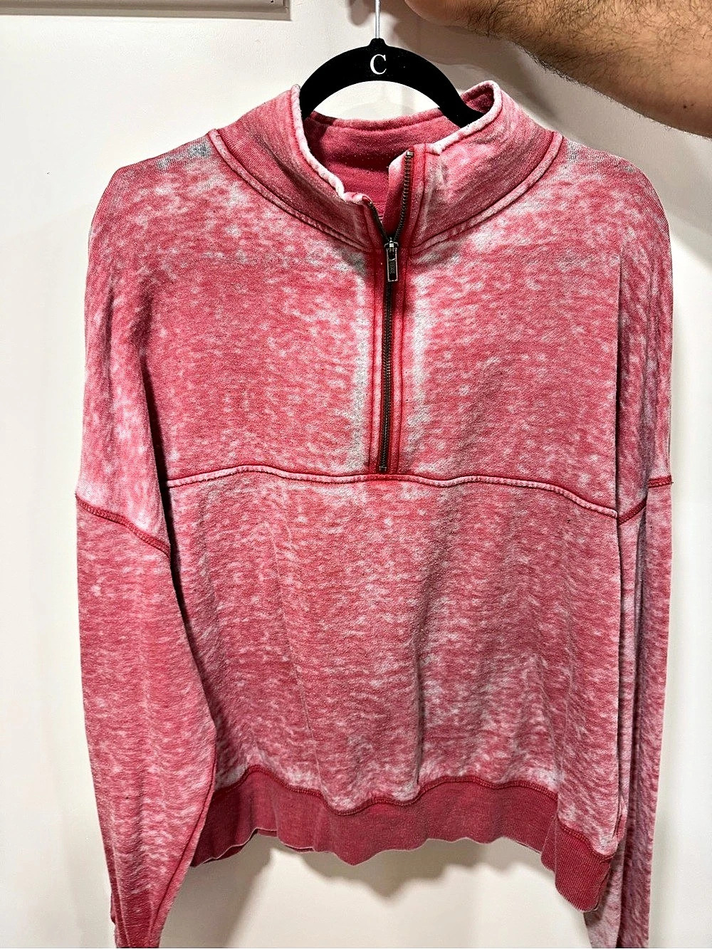 Acid Wash Three-Quarter Zip Up Sweatshirt